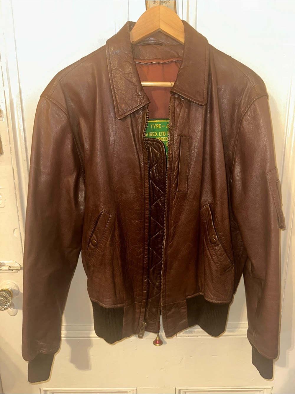 Avirex Brown Leather Bomber Jacket - Vintage Style